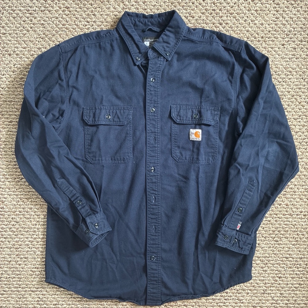 Carhartt Navy Long-Sleeve Work Button-Up Shirt